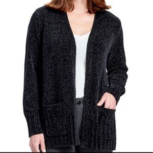 Seven7 Black Open-Front Chenille Cardigan